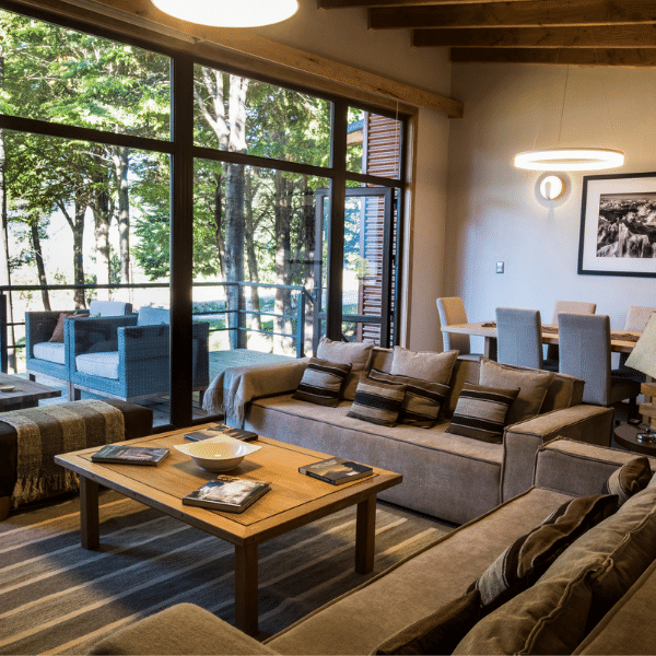 A living room at your accommodations on your Patagonia Yoga Retreat with The Travel Yogi.