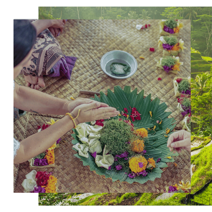 A woman blesses food on this Bali Yoga Retreat with The Travel Yogi