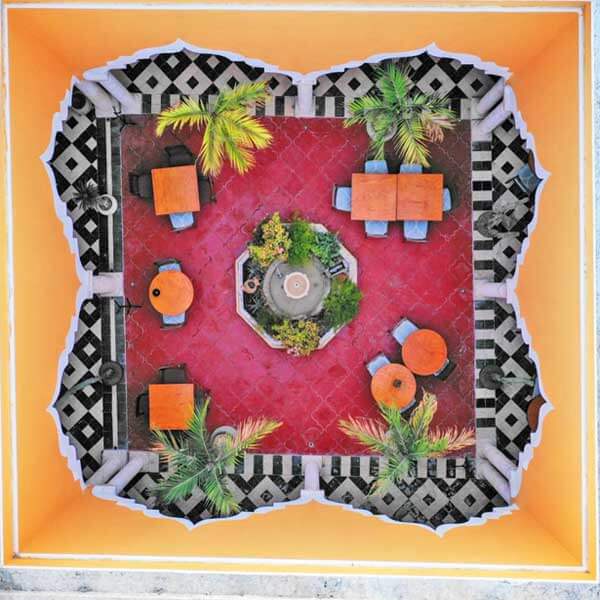 Birds eye view of the inner courtyard on our yoga retreat in Mexico