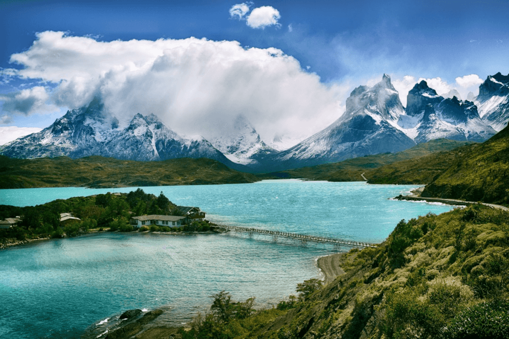 Lake and mountains in Patagonia. Learn smartphone travel photography tips with The Travel Yogi.