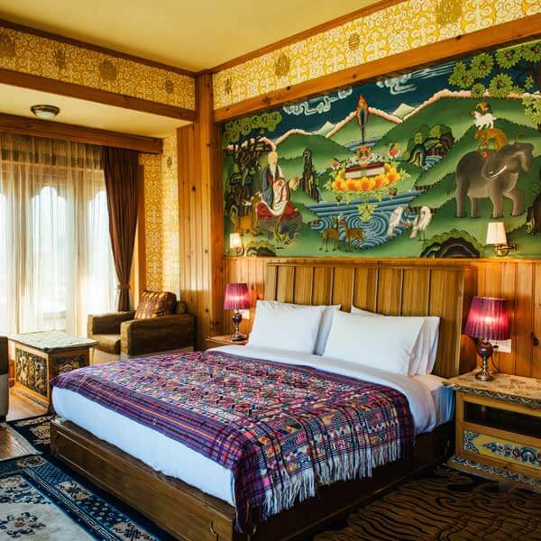 Bedroom in the accommodations on a Bhutan yoga retreat with The Travel Yogi