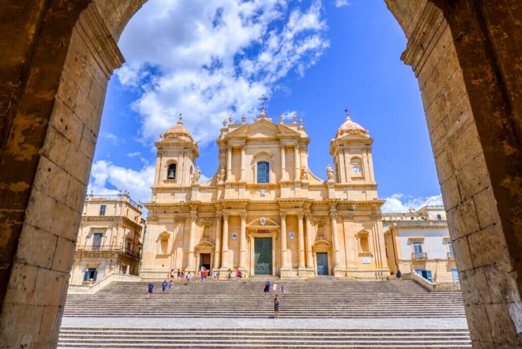 View of Cattedrale di Noto in Noto, Sicily Find the best places to visit in Europe with the Travel Yogi.
