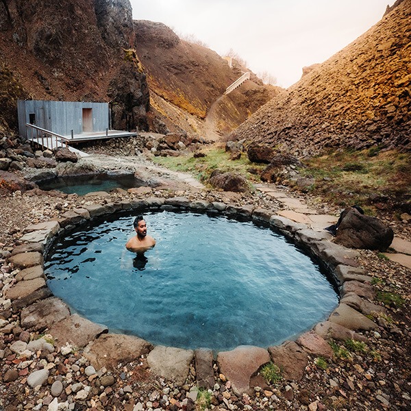 Husafell Canyon Baths on a yoga retreat in Iceland