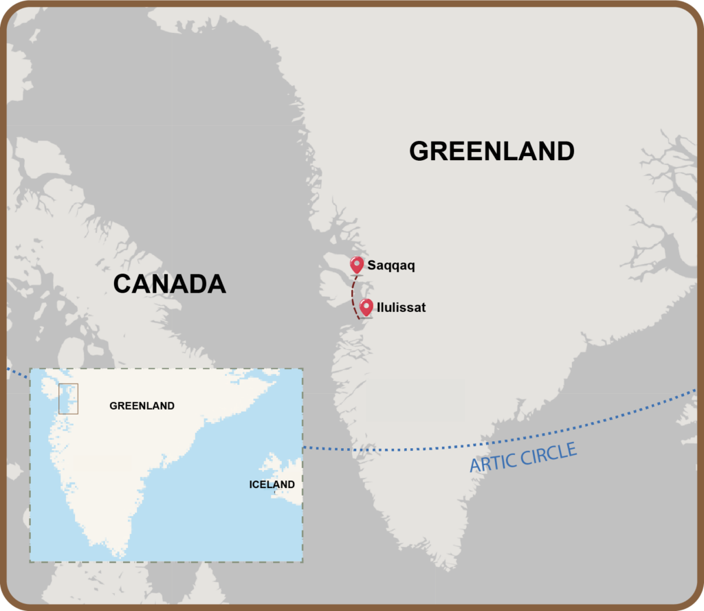 Greenland map for The Travel Yogi Greenland yoga adventure